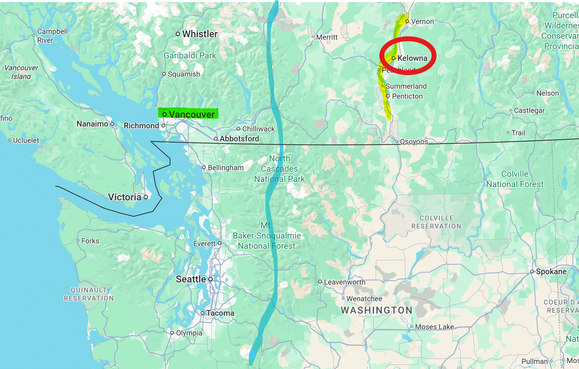 קלונה ועמק אוקנגן - קנדה אחרת - מפת מיקום